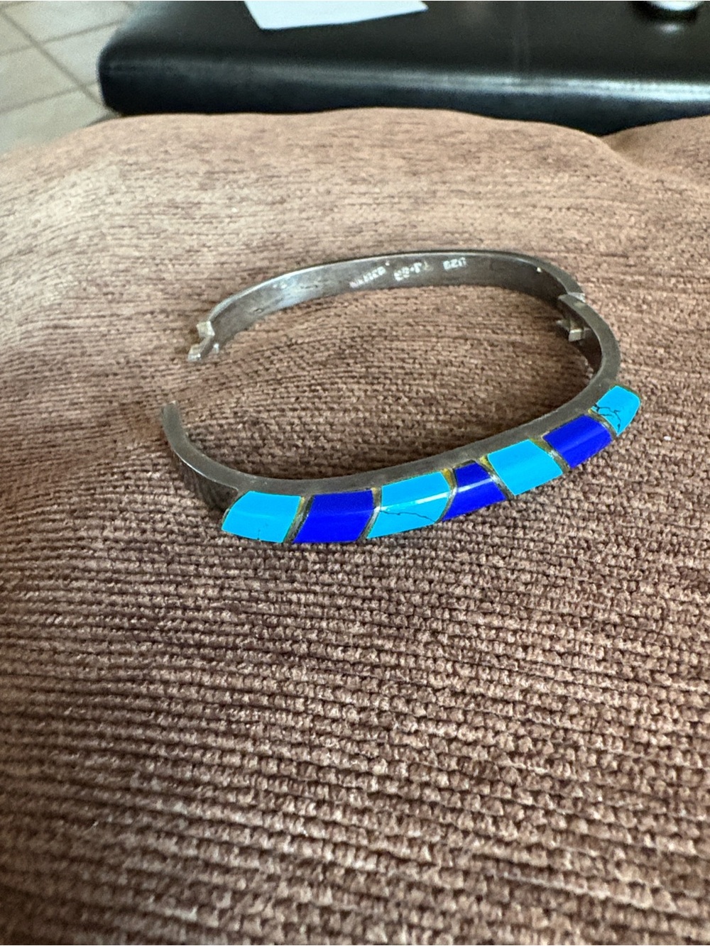 Turquoise & Cobalt Inlay Silver Cuff Bracelet
